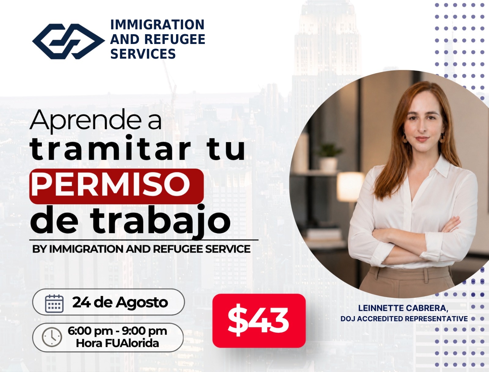 Flyer del taller para tramitar el permiso de trabajo